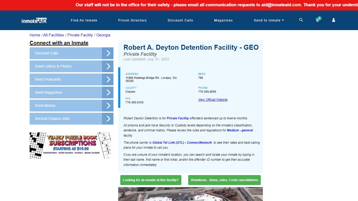 Robert A. Deyton Detention Facility - GEO - Inmate Search ...