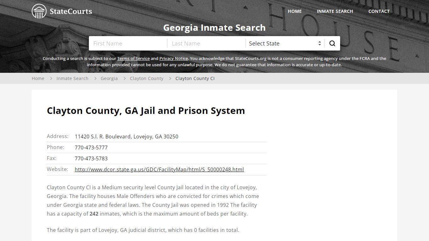 Clayton County CI Inmate Records Search, Georgia - StateCourts